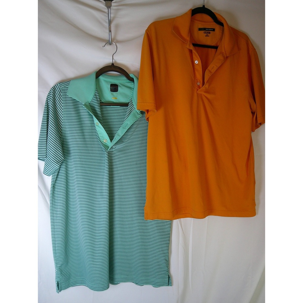 Greg Norman Mens Play Dry Golf Polo Shirt Bundle Orange Mint Striped Size Medium